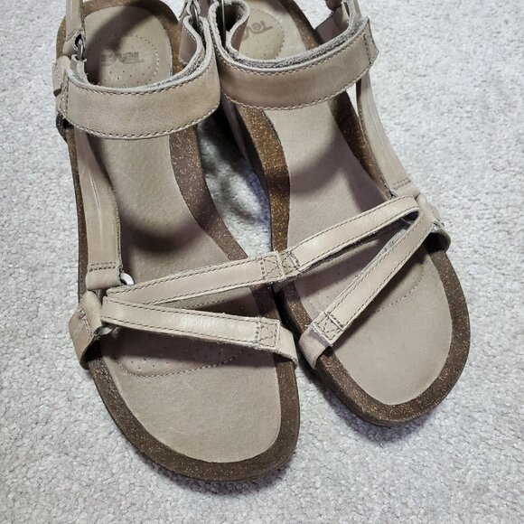 TEVA Ysidro Universal Strappy Wedge Sandals Leather Cork Taupe Brown Women's 9 - Picture 5 of 12